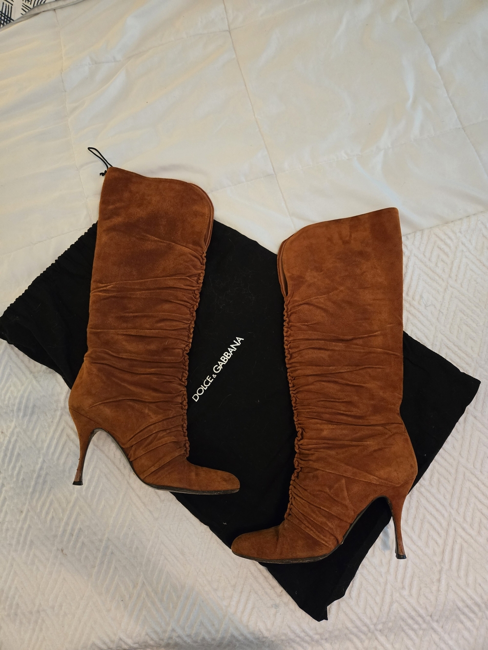 Dolce & Gabbana Cognac Suede Knee Boots